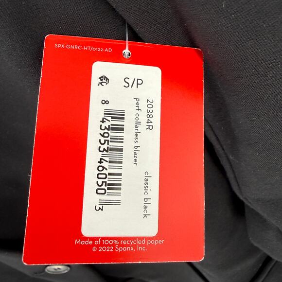 Spanx Perfect Collarless Blazer Sz S Small Ponte Jacket Black Solid Suiting - Picture 7 of 8